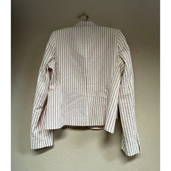Paul & Joe Womens Striped Single Breasted Smart Blazer Jacket Sz 40 White Cotton - Picture 2 of 8